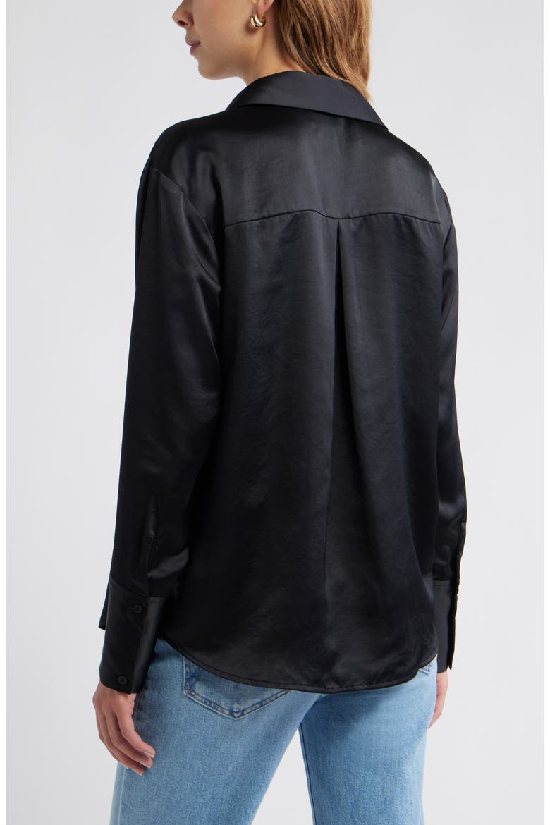 Relaxed Fit Satin Button-Up Shirt, Alternate, color, BLACK