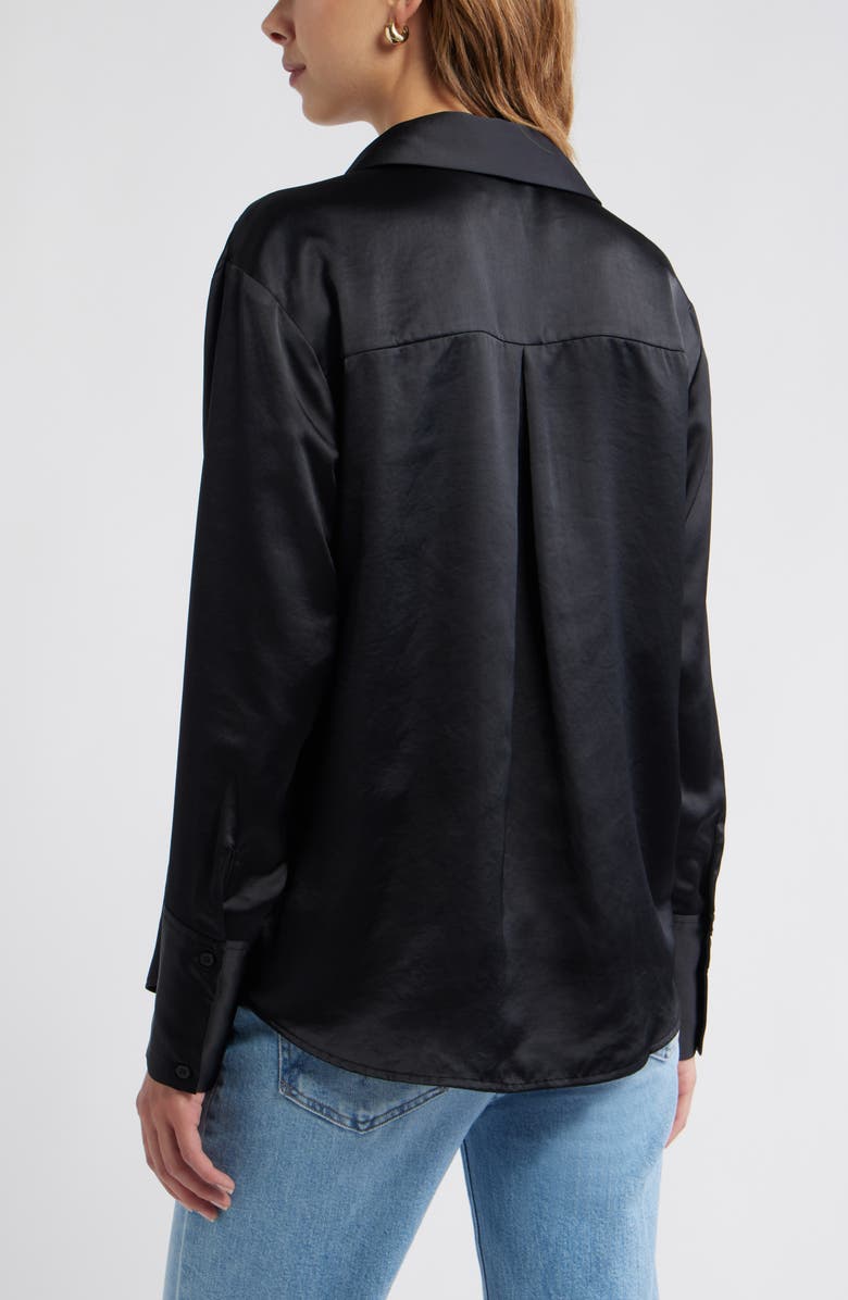 Open Edit Relaxed Fit Satin Button-Up Shirt, Alternate, color, Black