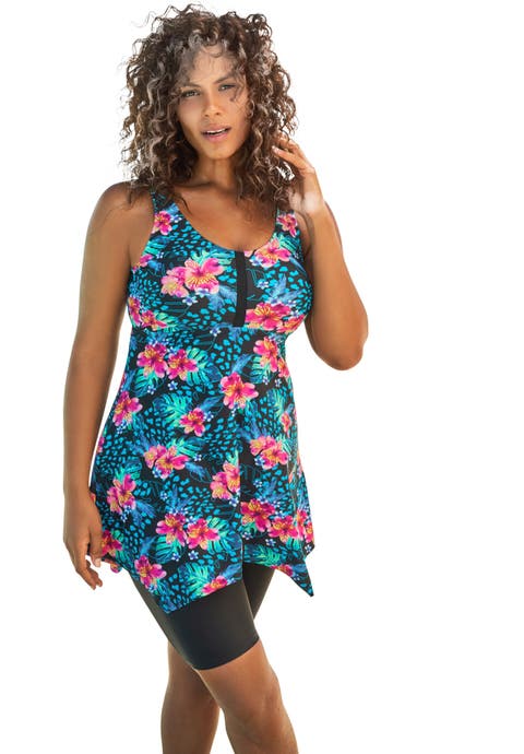 Longer-Length Handkerchief Hem Tankini Top (Plus)