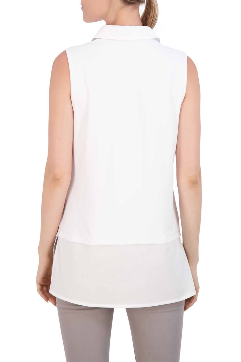 Sasha Mixed Media Sleeveless Layered Shirt, Alternate, color, WHITE