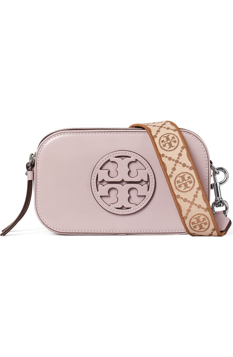 Tory Burch Mini Miller Spazzolato Leather Crossbody Bag, Main, color, Primrose