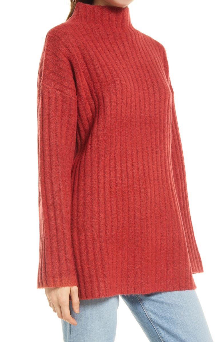 Open Edit Oversize Mock Neck Tunic Sweater, Alternate, color,