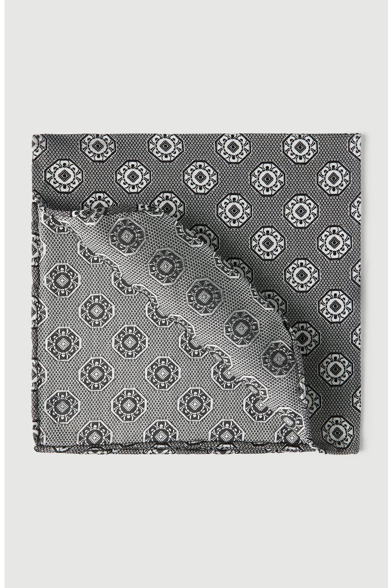 Silk pocket square with medallion design, Main, color, Anthracite