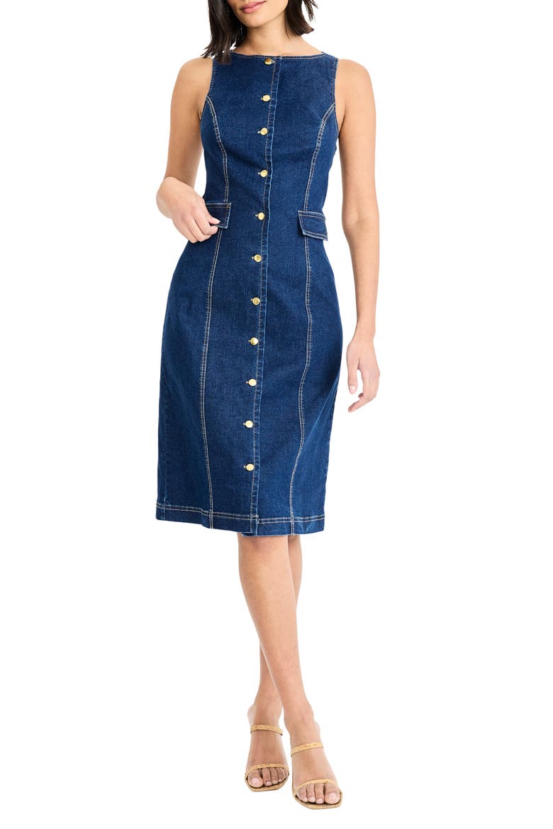 Sleeveless Denim Sheath Dress, Main, color, DARK DENIM