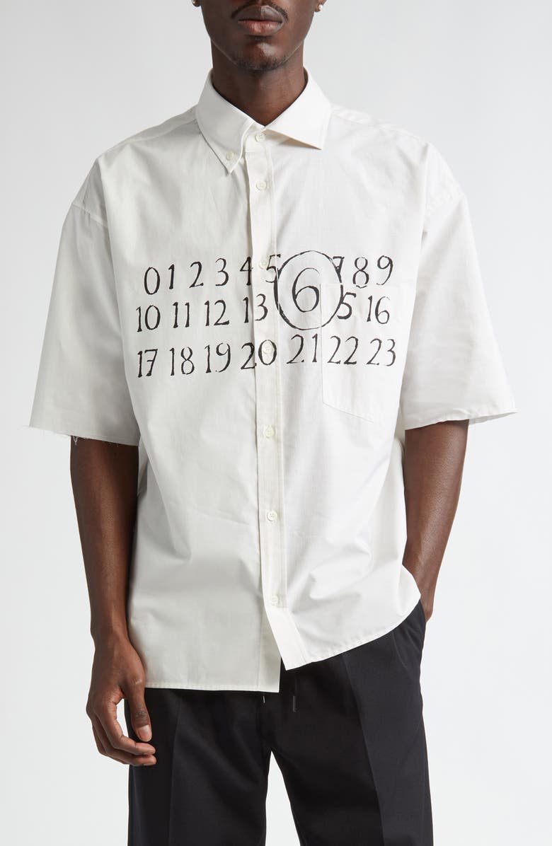MM6 Maison Margiela Numeric Motif Asymmetric Cotton Poplin Shirt, Main, color,
