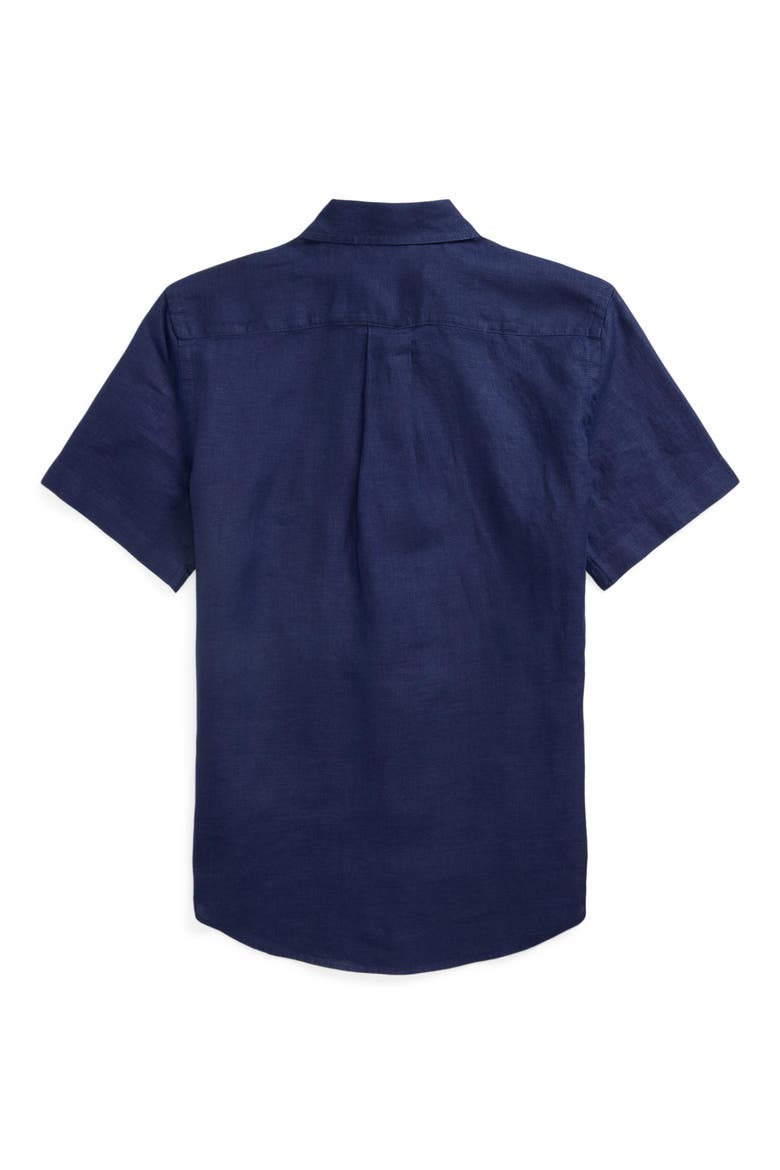 Kids' Short Sleeve Linen Button-Down Shirt, Alternate, color, NEWPORT NAVY