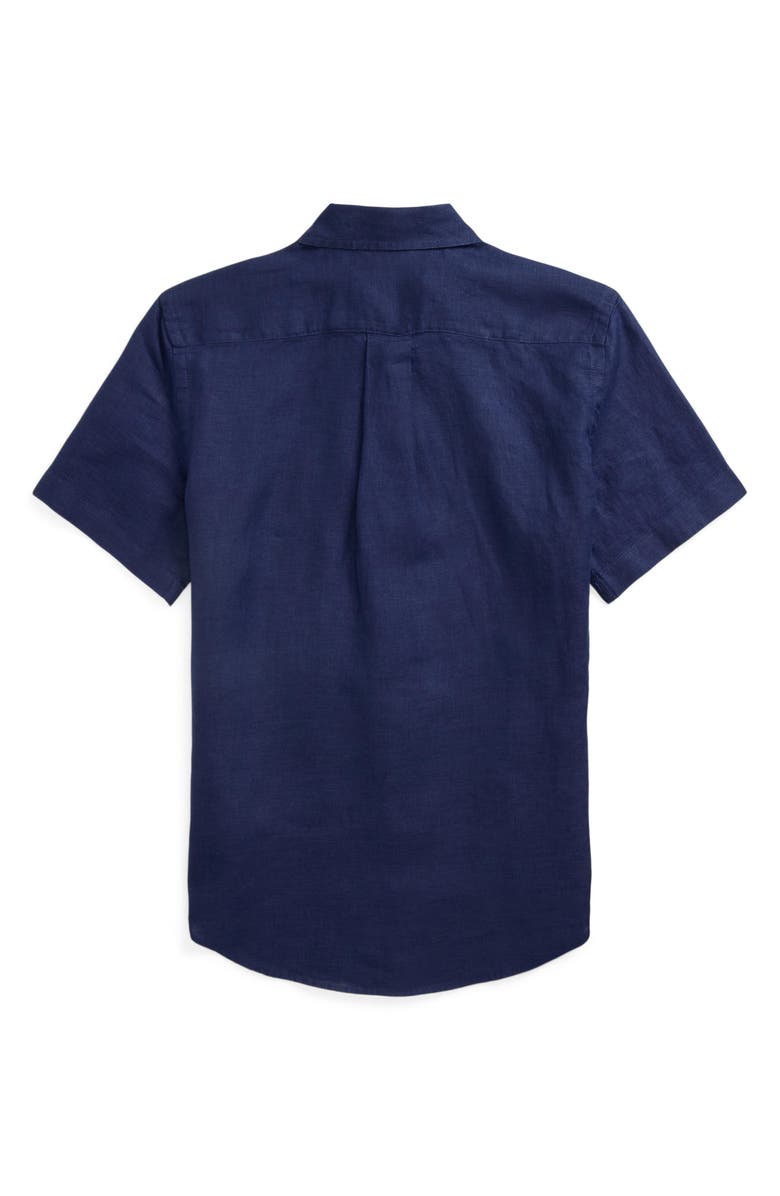Polo Ralph Lauren Kids' Short Sleeve Linen Button-Down Shirt, Alternate, color, Newport Navy