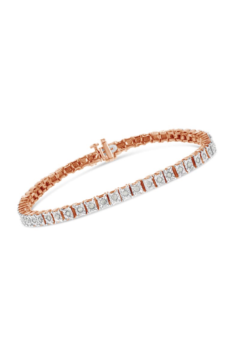Silver 1.0 Ctw Rustic Diamond Square Frame Miracle-Set Tennis Bracelet, Alternate, color, Rose Gold over Silver