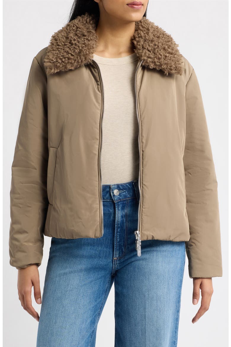 Faux Fur Collar Puffer Jacket, Main, color, BEIGE