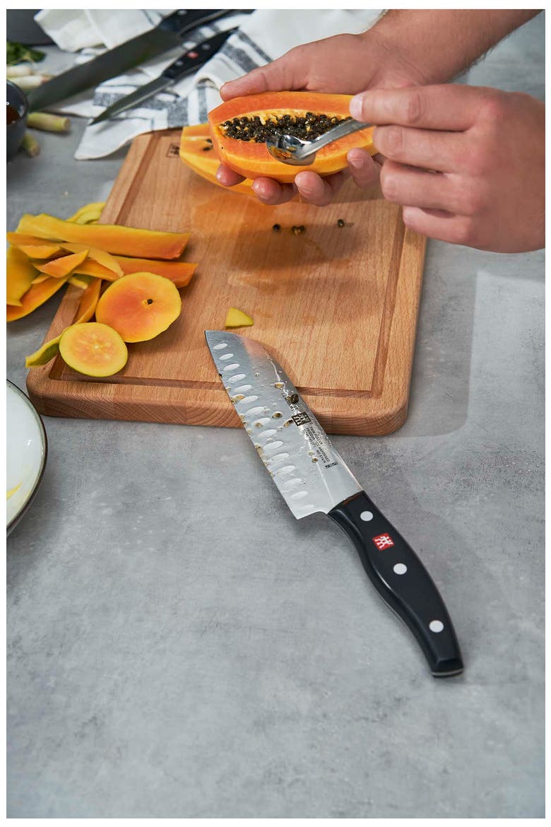 TWIN Signature 7-Inch Hollow Edge Santoku Knife, Alternate, color, SILVER