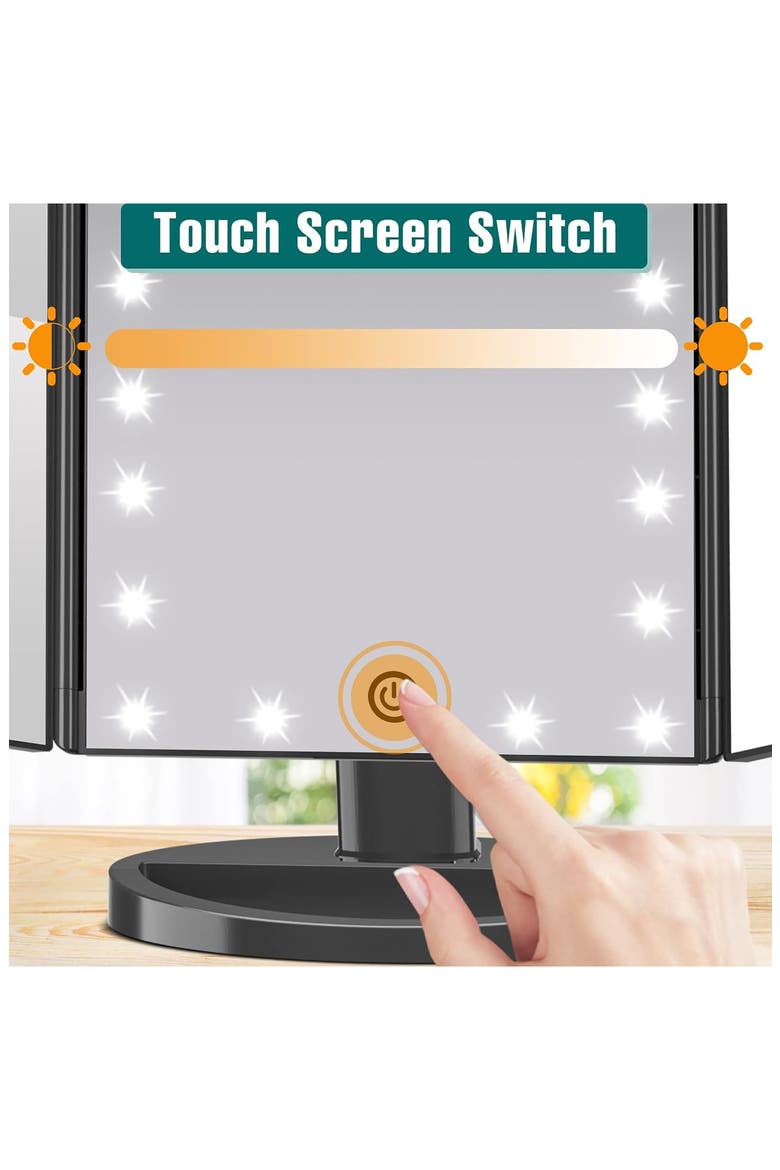 Fascinate LED Tri-Fold Makeup Mirror, Alternate, color, BLACK