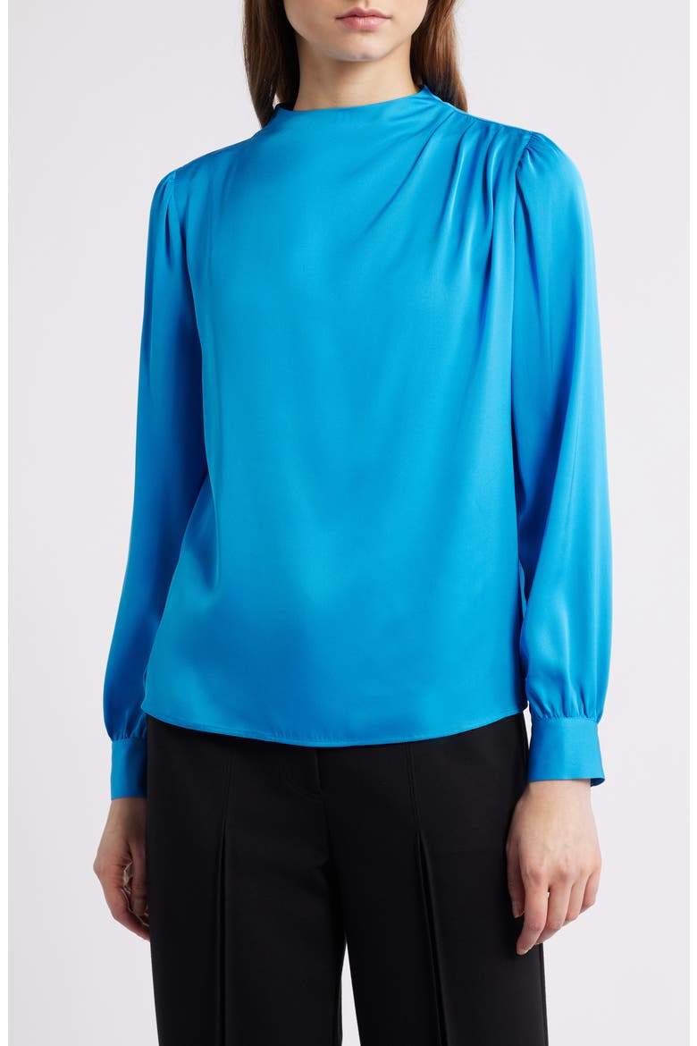 The Tien Draped Stretch Silk Top, Main, color, COSMIC BLUE