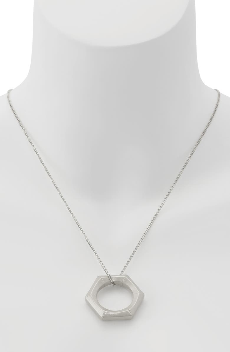 AllSaints Hexagon Pendant Necklace, Alternate, color, Warm Silver