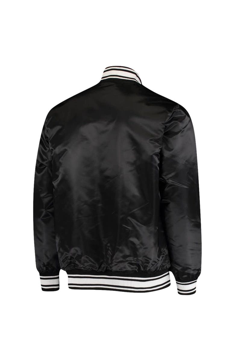 STARTER Men's Starter Black Carolina Panthers Locker Room Satin Varsity Full-Snap Jacket, Alternate, color, Black