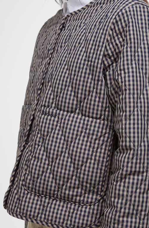 Barbour Check Monroe Quilt Jacket In Navy Sand Gingham