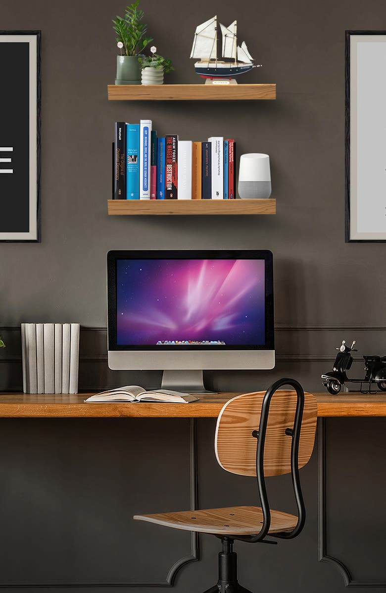 SORBUS Mahogany 2 Tier Wooden Wall Mounted Floating Shelf, Alternate, color, Mahogany Wood