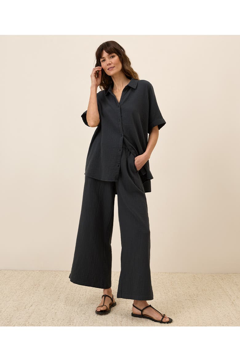 Organic Cotton Coastal Double Gauze Oversized Shirt, Alternate, color, Black