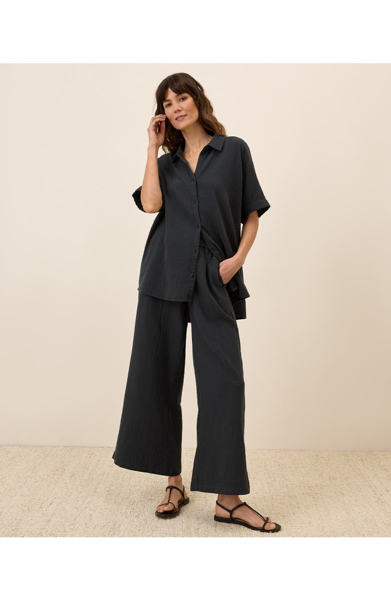 Pact Organic Cotton Coastal Double Gauze Oversized Shirt, Alternate, color, Black