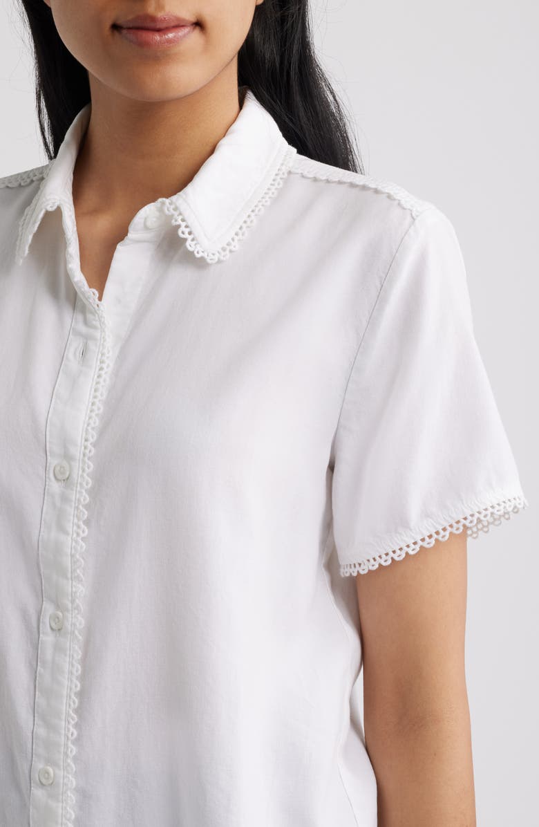 Cloth & Stone Picot Trim Short Sleeve Button-Up Shirt, Alternate, color, White