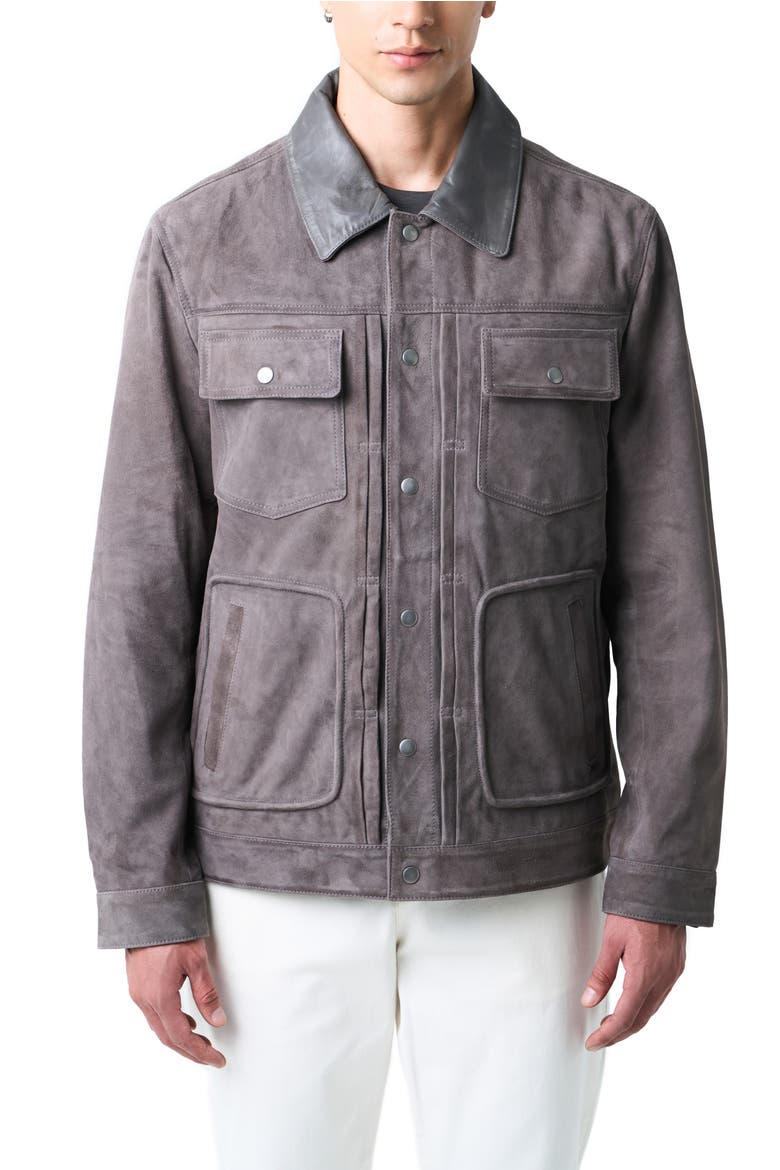 Aron Suede Jacket With Leather Detail, Main, color, Grey