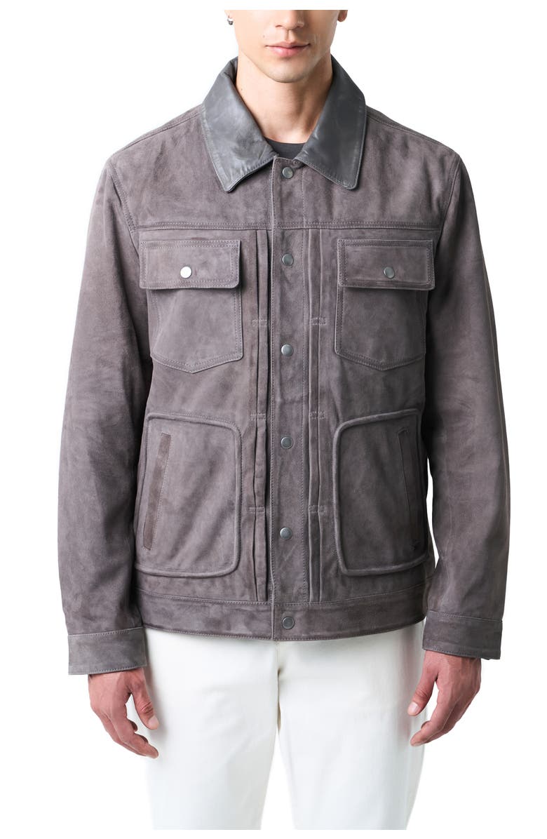 Velez Aron Suede Jacket for Men with Leather Detail, Main, color, Grey
