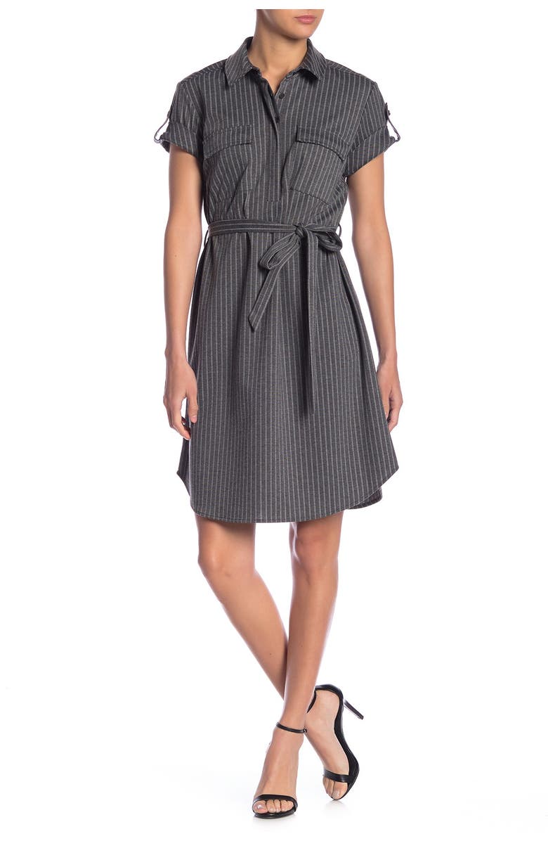 Nanette Lepore Striped Short Sleeve Shirt Dress, Main, color, 