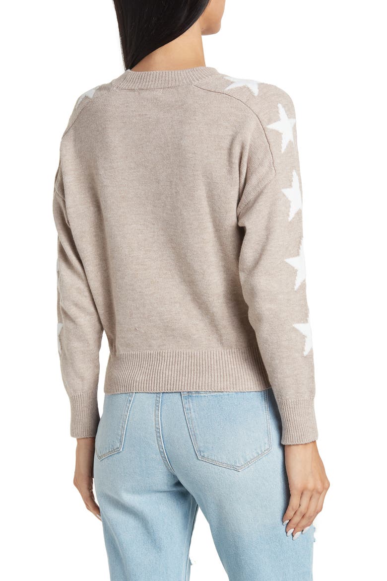 Star Print Sleeve Sweater, Alternate, color, LATTE WHITE