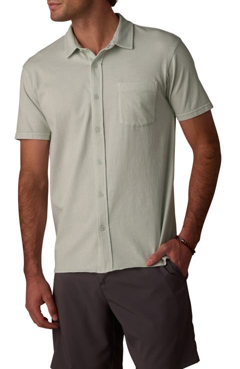 Normal Short Sleeve Cotton Jersey Button-Up Shirt