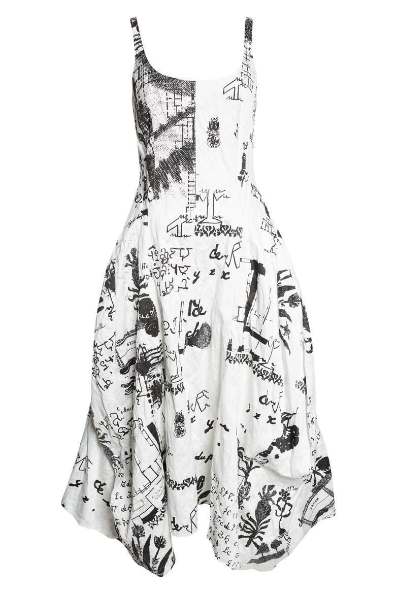 Print Crushed Cotton Blend Dress, Alternate, color, HELENE SMITH PRINT WHITE