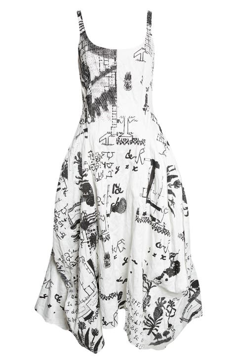 Print Crushed Cotton Blend Dress