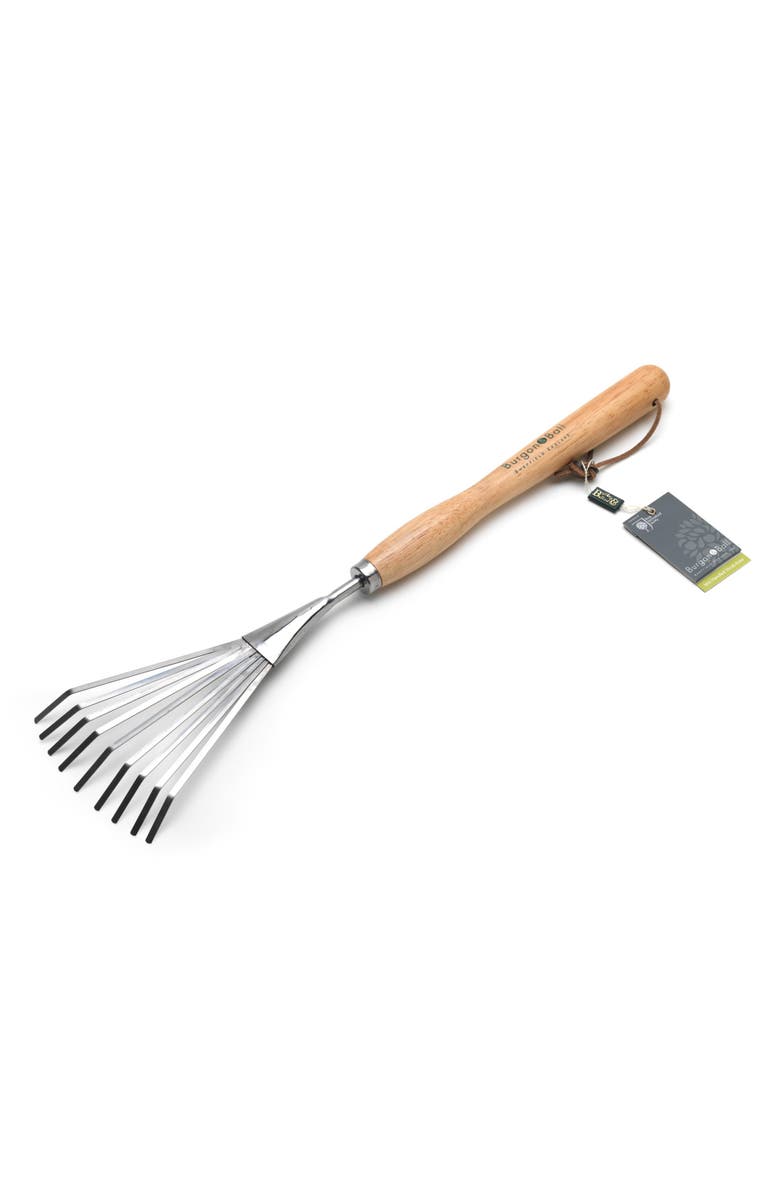 Burgon & Ball Mid-Handled Stainless Steel Shrub Rake, Main, color, Stainless Steel