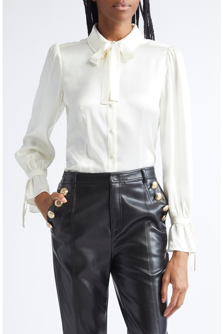 Troyer Tie Neck Silk Button-Up Shirt, Main, color, IVORY
