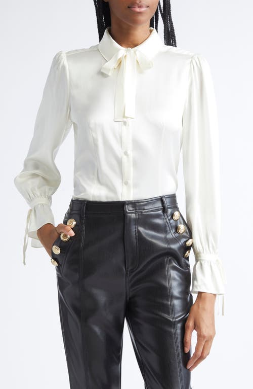 Cinq À Sept Troyer Tie Neck Silk Button-up Shirt In White
