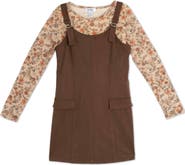 Speechless Kids' Faux Suede Dress & Printed Mesh Top Set