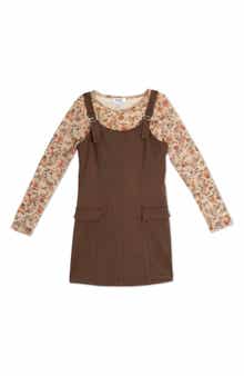 Kids' Faux Suede Dress & Printed Mesh Top Set