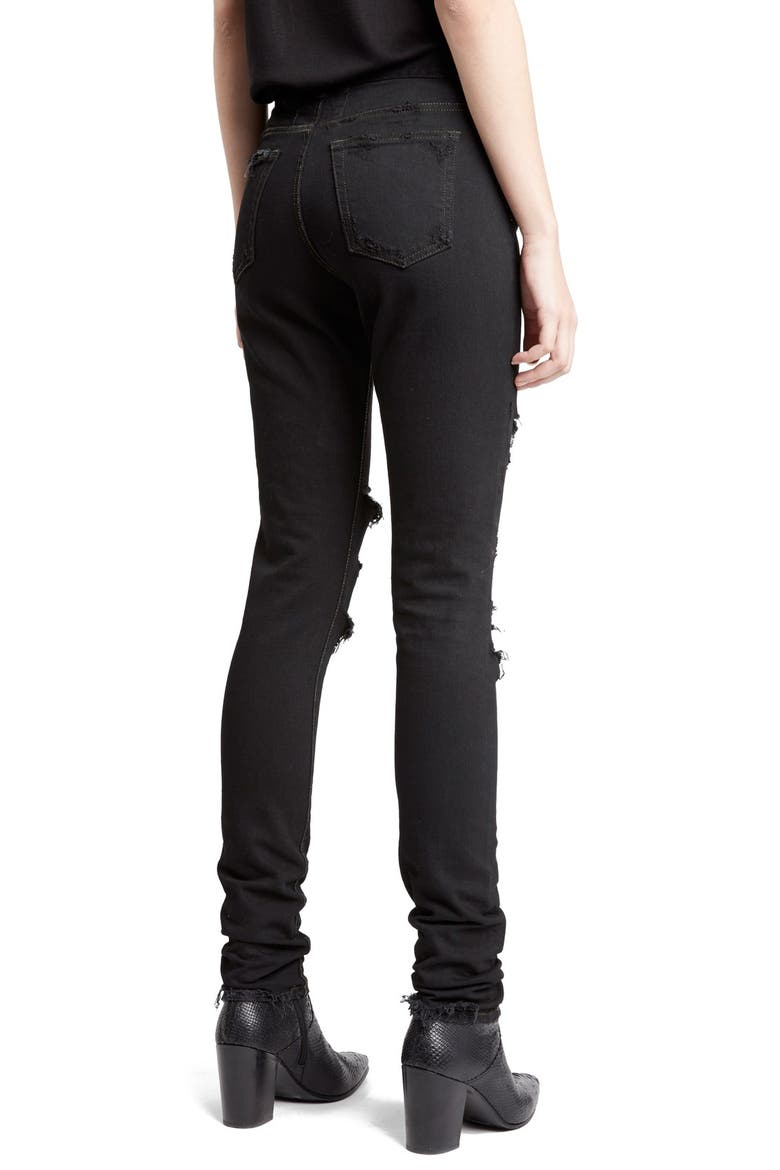 Destroyed Skinny Jeans, Alternate, color, BLACK
