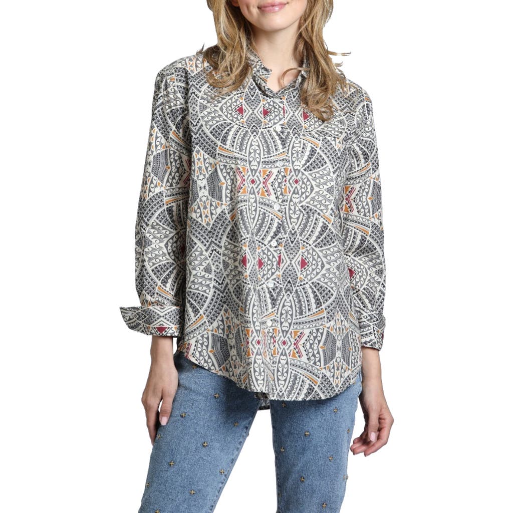 Apny Paint Splatter Boyfriend Poplin Button-up Shirt In Gray