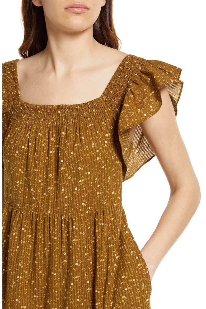 Daisy Stitch Ruffle Sleeve Tiered Midi Dress, Alternate, color, WEATHERED OLIVE