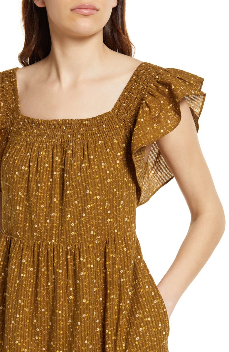 Madewell Daisy Stitch Ruffle Sleeve Tiered Midi Dress, Alternate, color, 