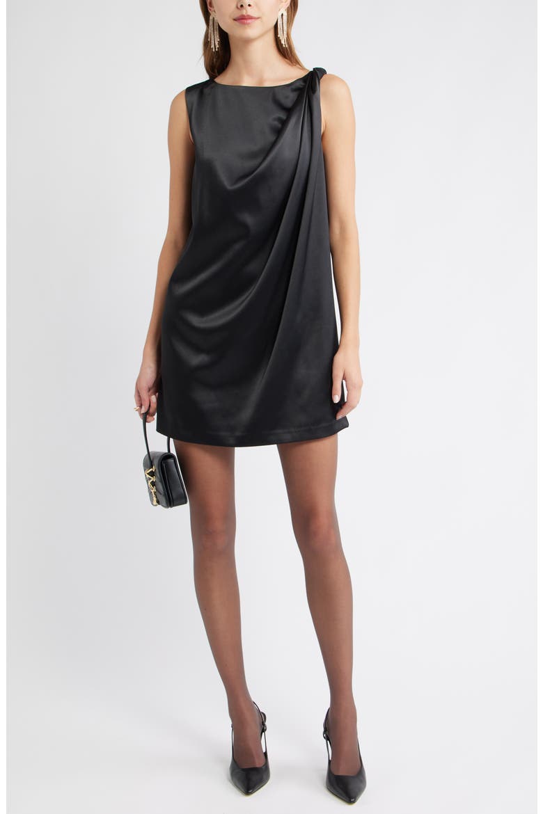 Sleeveless Satin Dress with Back Bow Accent, Alternate, color, BLACK