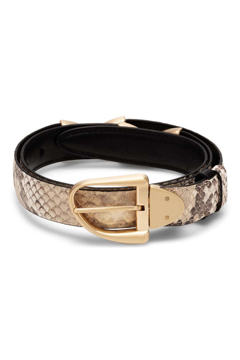 Ailani Reversible Skinny Leather Belt, Alternate, color, FADED PYTHON / BLACK