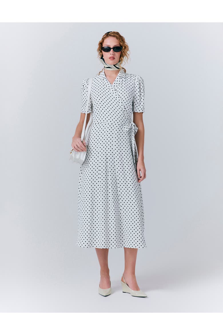 Giselle Crepe Polka Dot Wrap Dress, Main, color, Ivory Polka Dot