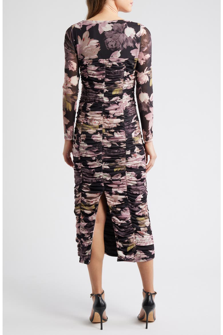 Floral Long Sleeve Ruched Midi Dress, Alternate, color, ANNE BLACK MULTI