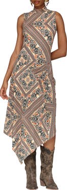 Avec Les Filles Asymmetric Hem Sleeveless Dress