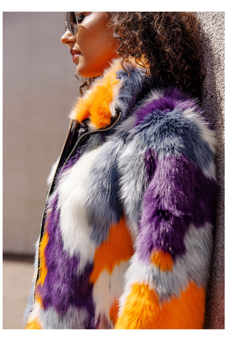 Glow Up Faux Fur Jacket, Alternate, color, MULTI