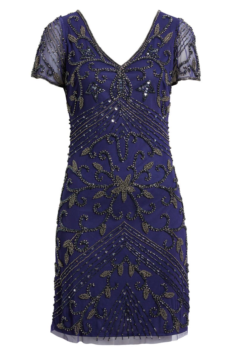 Pisarro Nights Beaded Double V-Neck Dress, Alternate, color, Indigo