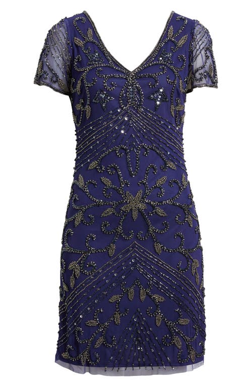Pisarro Nights Beaded Double V-neck Dress In Blue