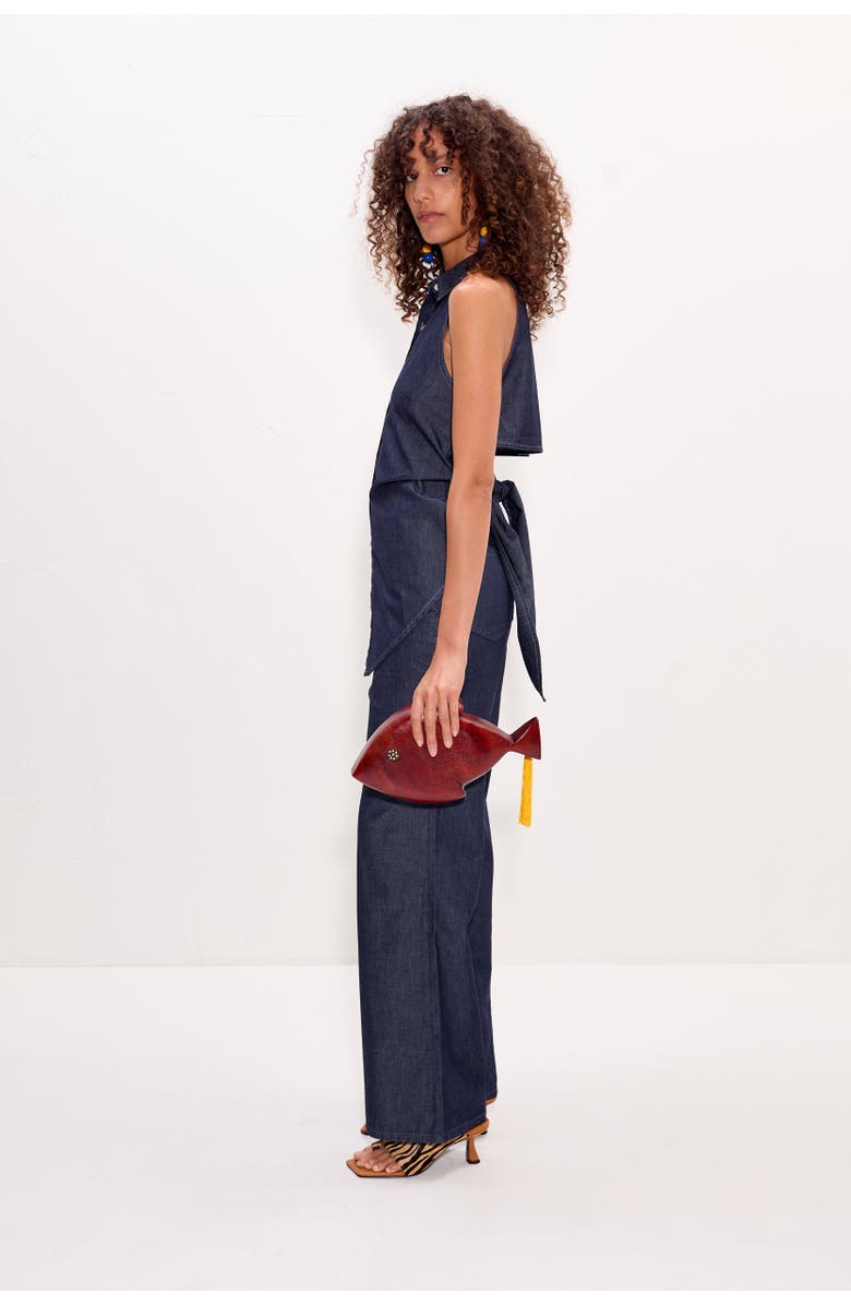 SIMONMILLER Loch Sleeveless Chambray Button-Up, Alternate, color, Indigo