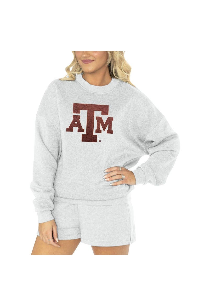 Women's Gameday Couture Ash Texas A&M Aggies Team Effort Pullover Sweatshirt & Shorts Sleep Set, Main, color, Ash
