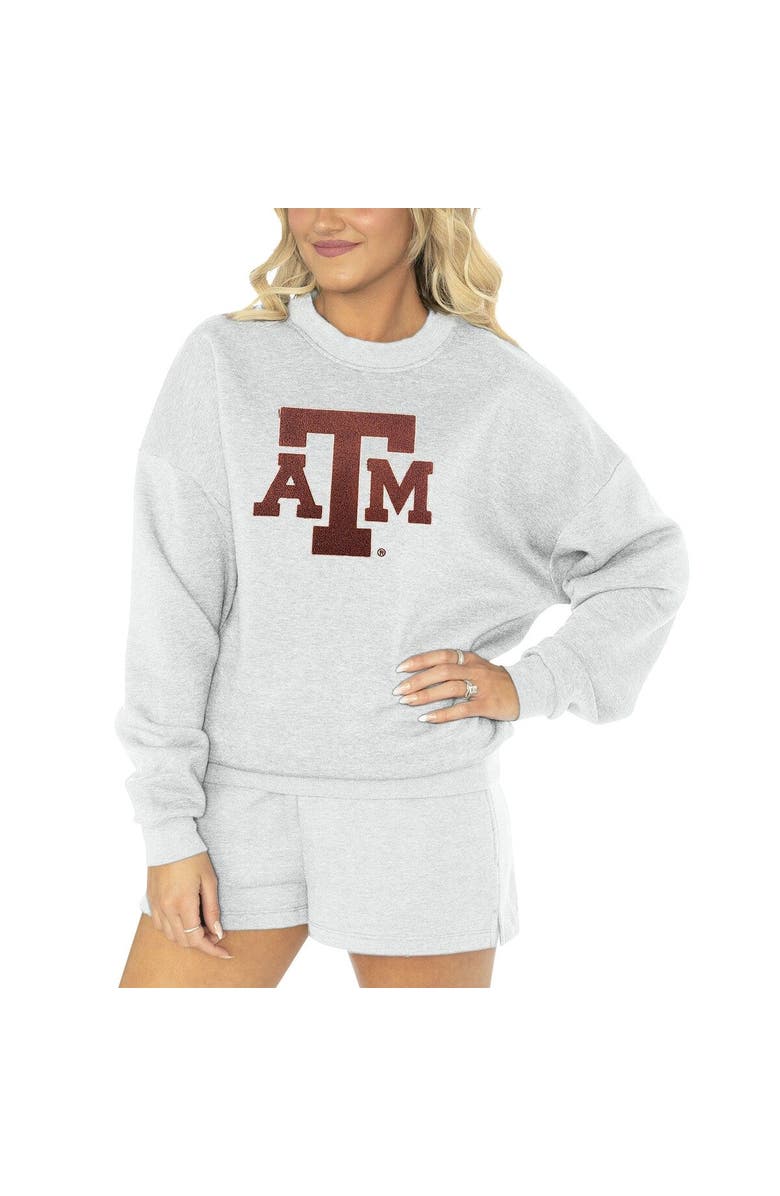 GAMEDAY COUTURE Women's Gameday Couture Ash Texas A&M Aggies Team Effort Pullover Sweatshirt & Shorts Sleep Set, Main, color, Ash